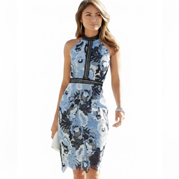 Alexia Admor Dresses & Skirts - NWT! Alexia Admor “Celine” Blue Floral Lace Halter Sheath Dress Size 8